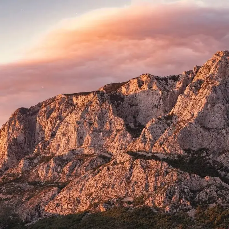 Biokovo mountain ridge rising above Makarska on the Adriatic coast.