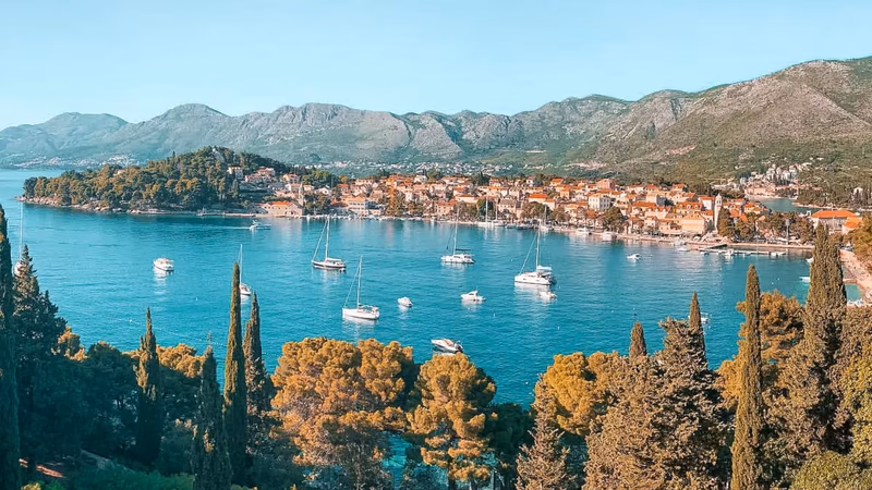 Aerial view of Cavtat village nestled on the Rat Peninsula