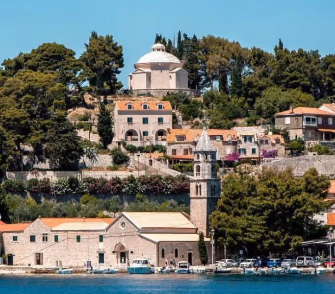 Church of Our Lady of the Snows (Gospa od Sniga) on the hill above Cavtat waterfront