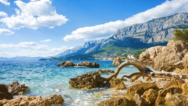 Adriatic coastline of Croatia with islands and seaside towns.