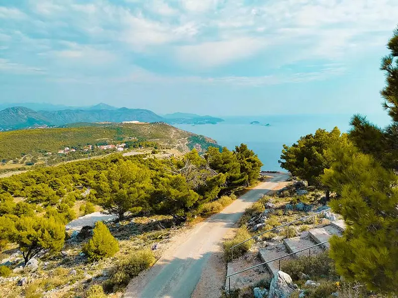 Curvy mountain road leading up to the summit of Mount Srđ above Dubrovnik.