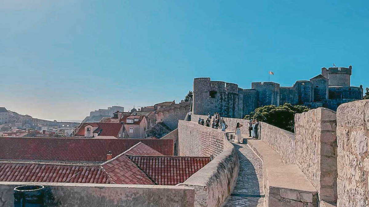 Dubrovnik City Walls with tickets sign and entrance path