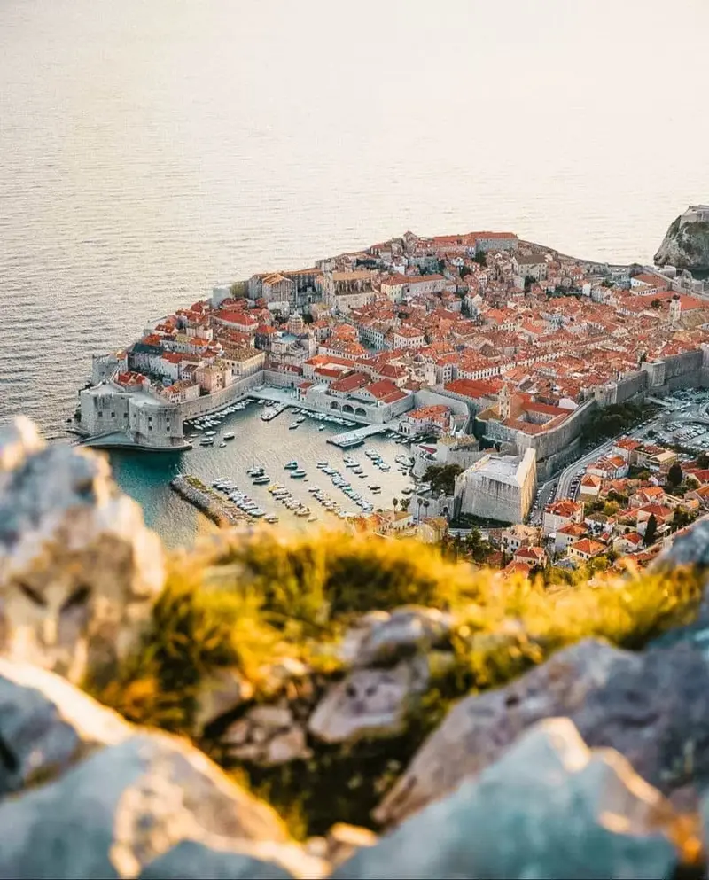 Panoramic view of Dubrovnik Old Town walls from Mount Srđ.