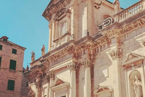 Main entrance and columns of Dubrovnik Cathedral, Croatia.