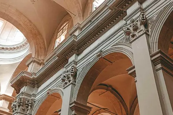 Vaulted ceiling and interior arches of Dubrovnik Cathedral.