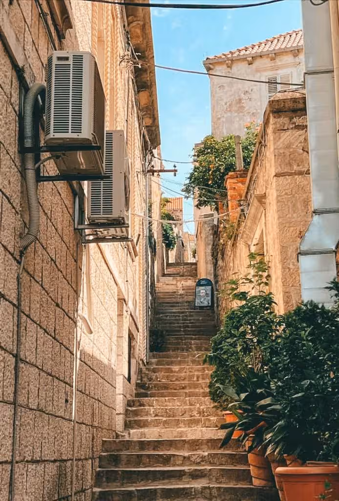 narrow alleys in Old Town Cavtat with stone houses