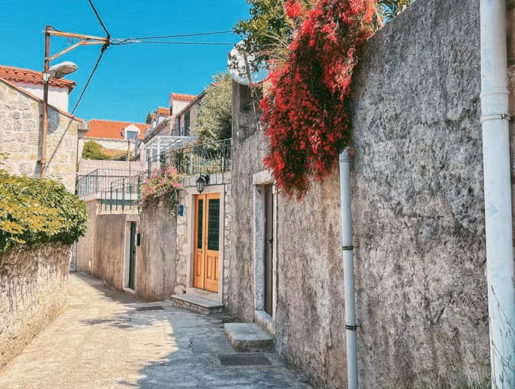 Old Town Cavtat skyline of red roofs and stone buildings