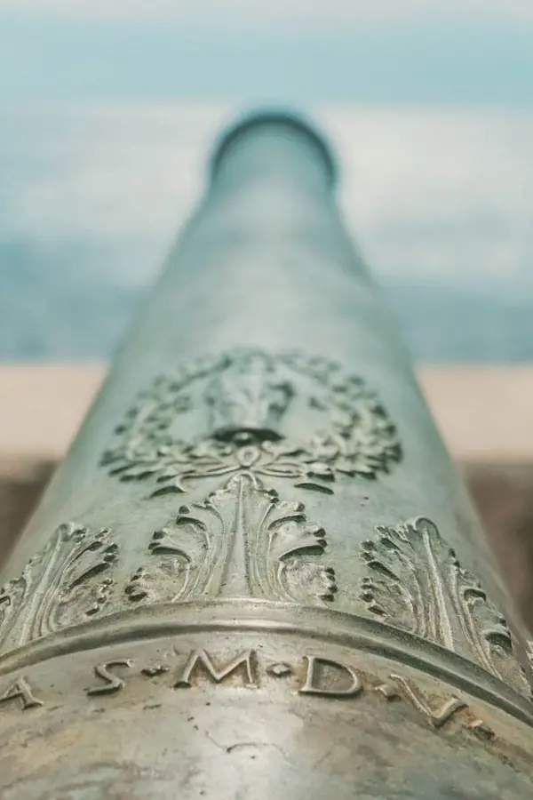 Replica artillery cannons displayed along Dubrovnik's ramparts..