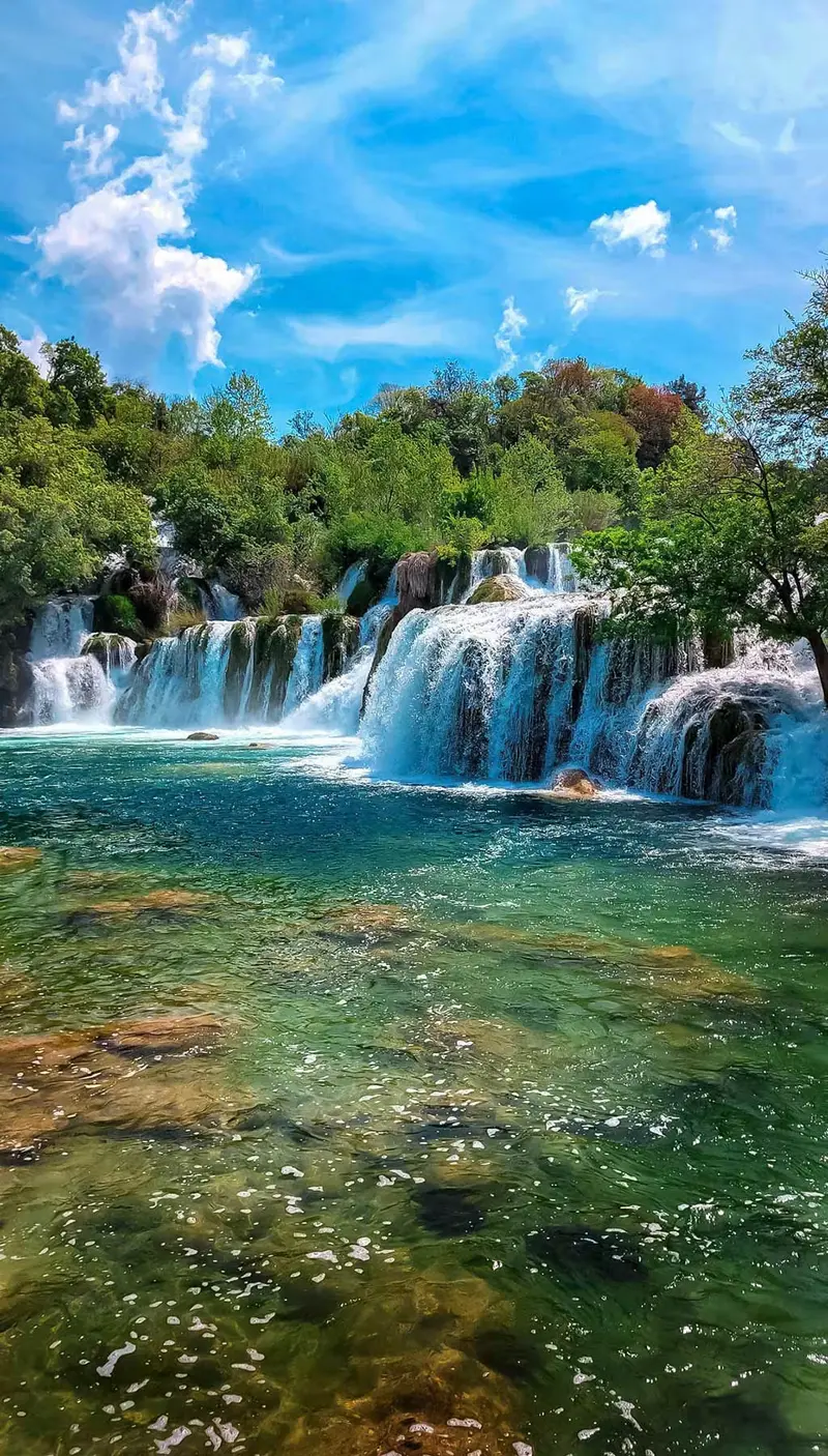 Skradinski Buk multi-tiered waterfall with walkways and viewpoints.