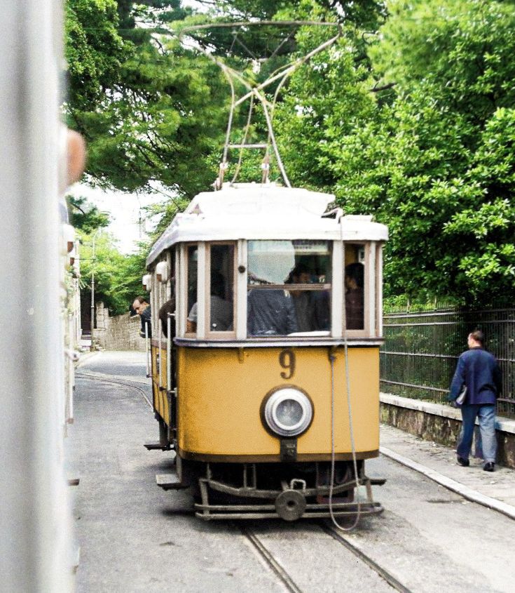 historic colorized photo of Dubrovnik public tram.