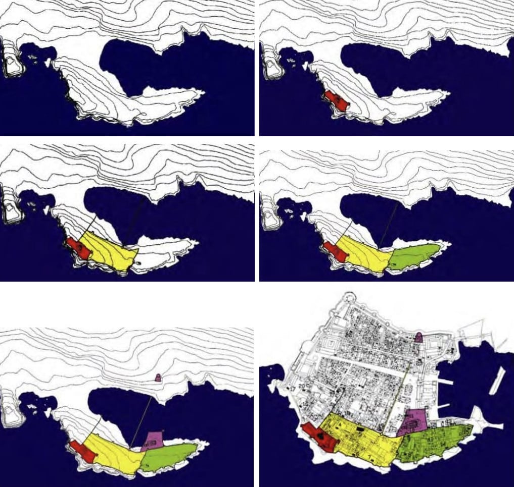 Diagram showing Dubrovnik's city expansion and walls over centuries.