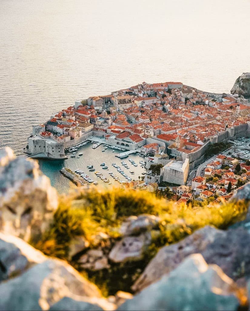 Panoramic view of Dubrovnik Old Town walls from Mount Srđ.