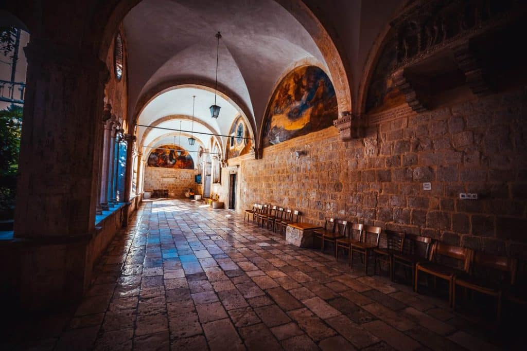 Cloister courtyard of the Franciscan Monastery Museum in Dubrovnik.