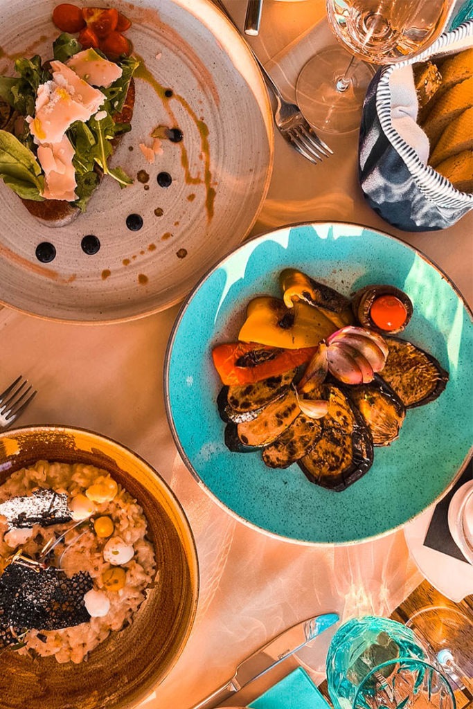 Panorama table with food