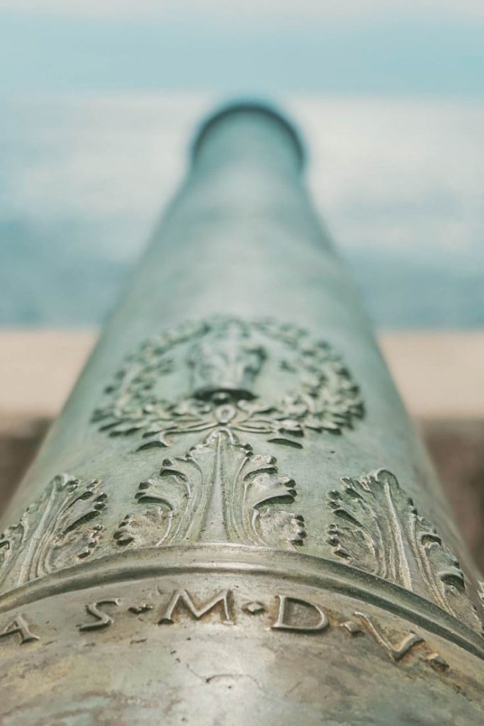 Replica artillery cannons displayed along Dubrovnik's ramparts..