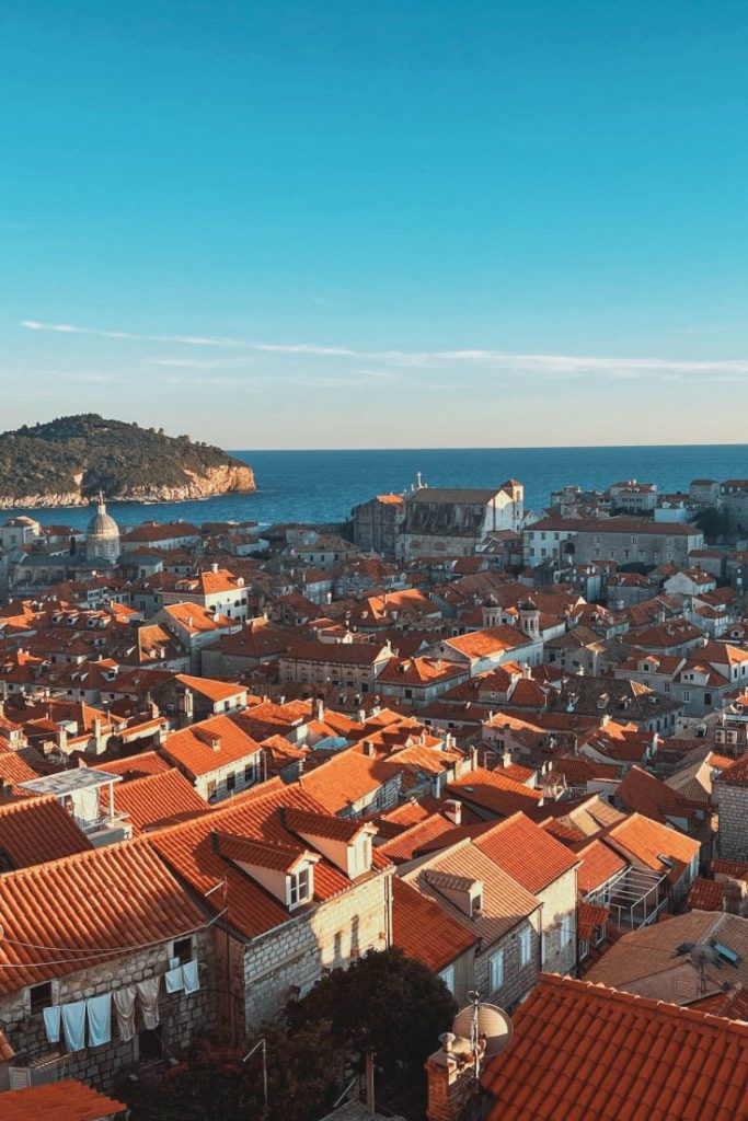 Sunset over Dubrovnik Old Town and Lokrum Island from Minčeta Tower