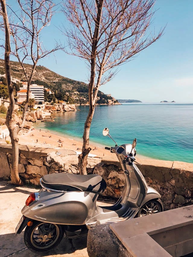 Rented vespa parked above Banje Beach, Dubrovnik