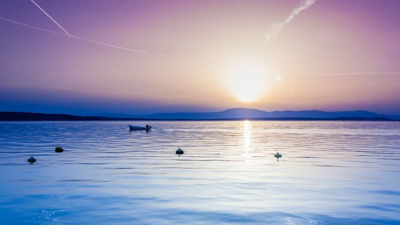 Croatian coast on the Adriatic sea at sunset.