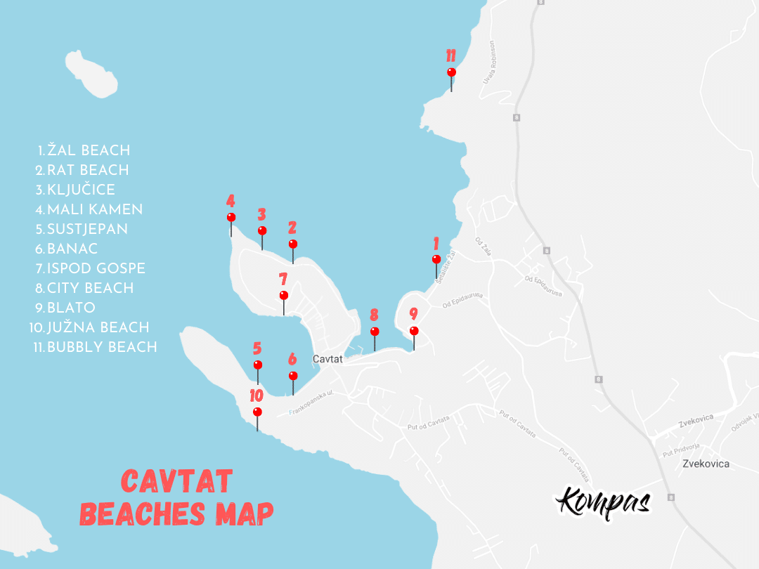Cavtat Beaches Map