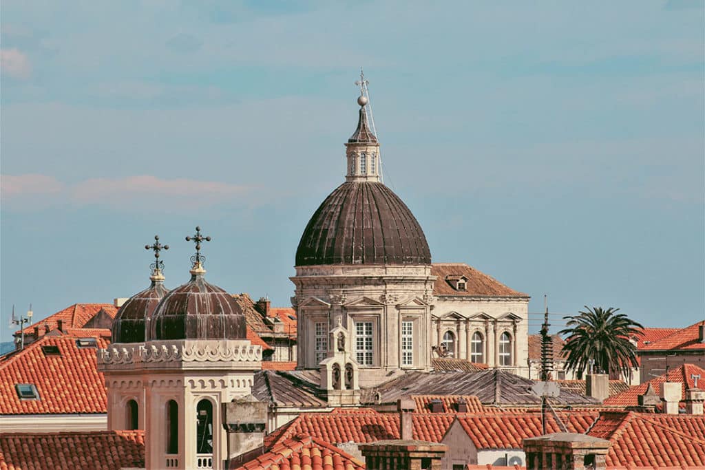 Cathedral Catholic Old Town Dubrovnik dome and red roofs