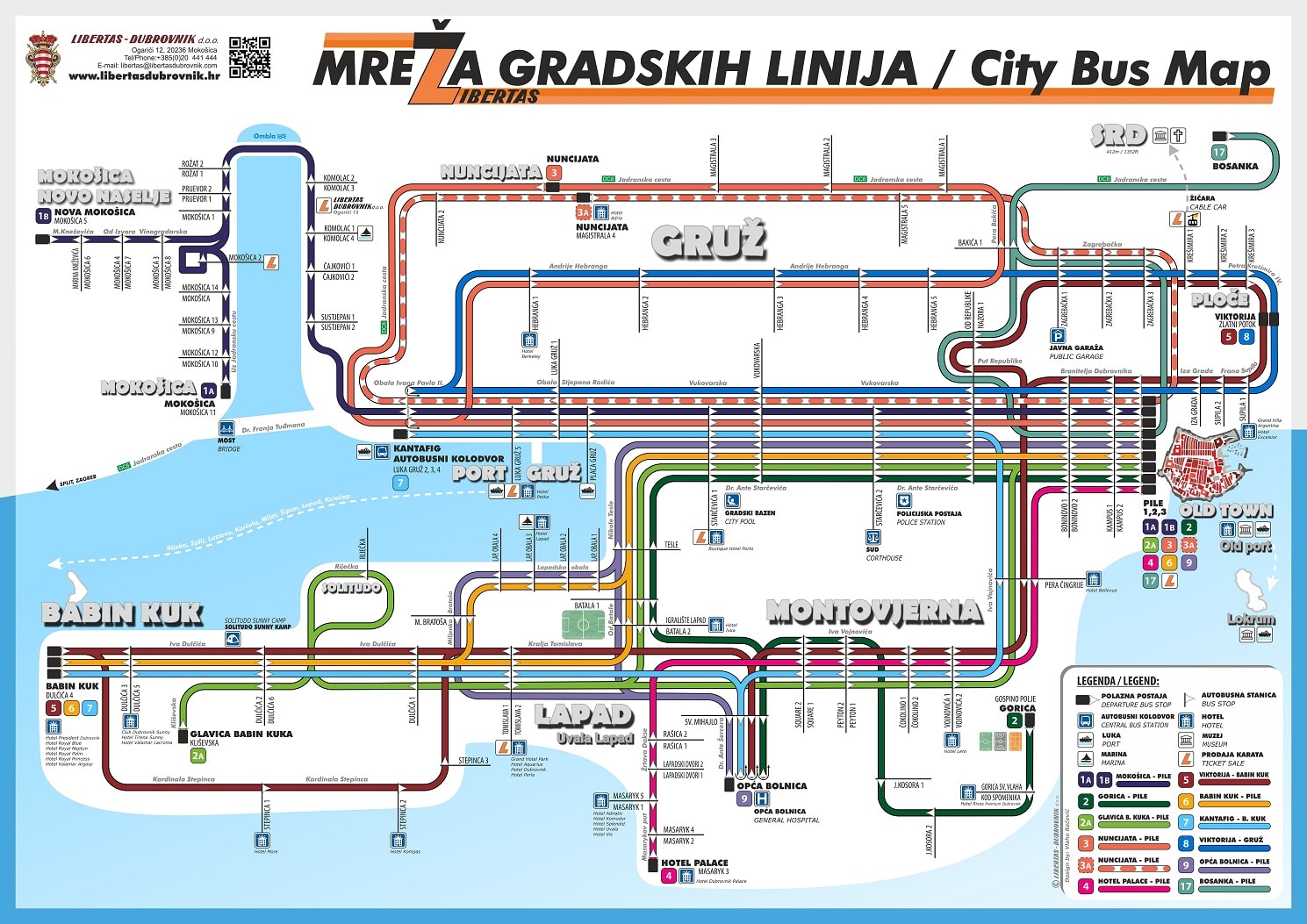 Dubrovnik Bus Map, a graphic representing the city and all its public bus lines and bus stops