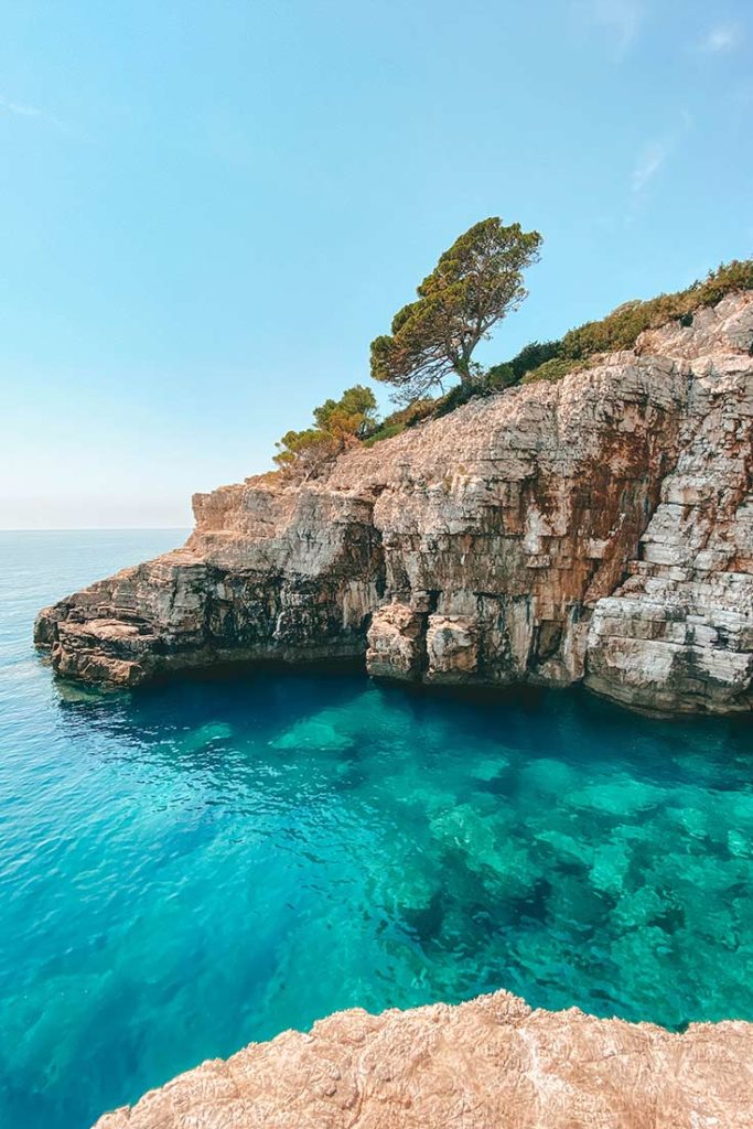 Lokrum island cliffs overlooking pidgeon cave