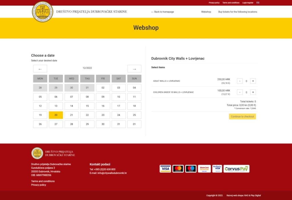 Dubrovnik City Walls Tickets — Where To Buy, Price & More 4 Screenshot of Webshop Dubrovnik City Walls ticket system