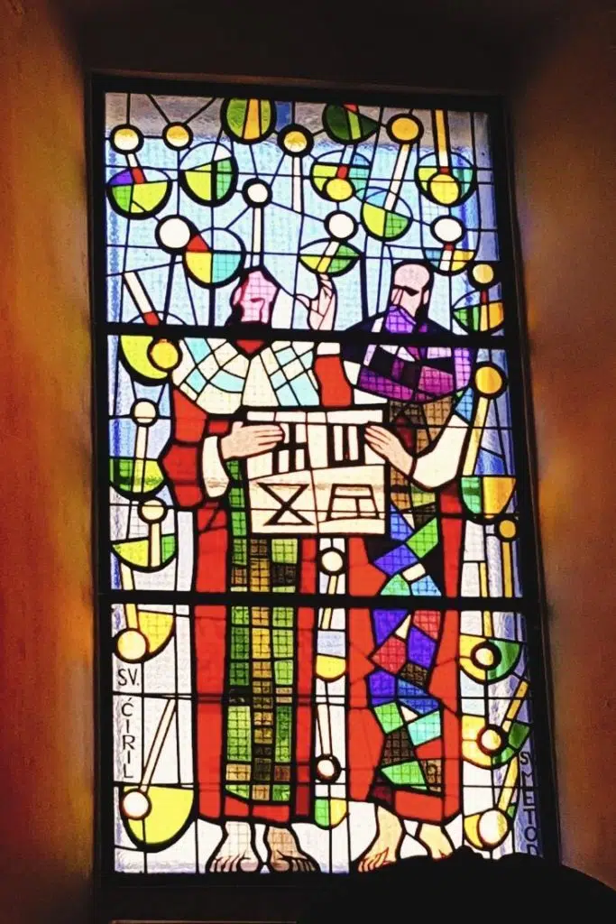 Colorful stained glass windows on the church