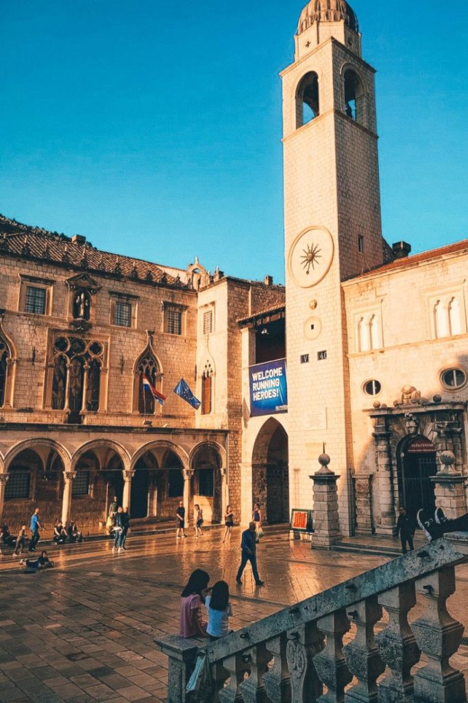 View at people on Stradun from steps of St. Blaise church