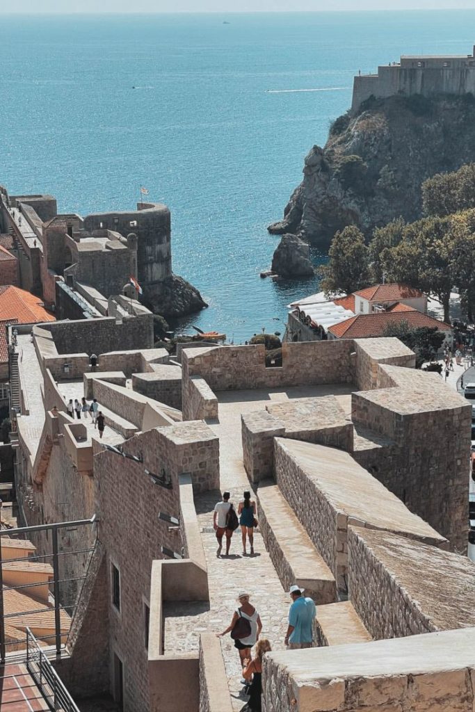 The western part of Dubrovnik City Walls climbs down from Minčeta tower to fort Bokar. 