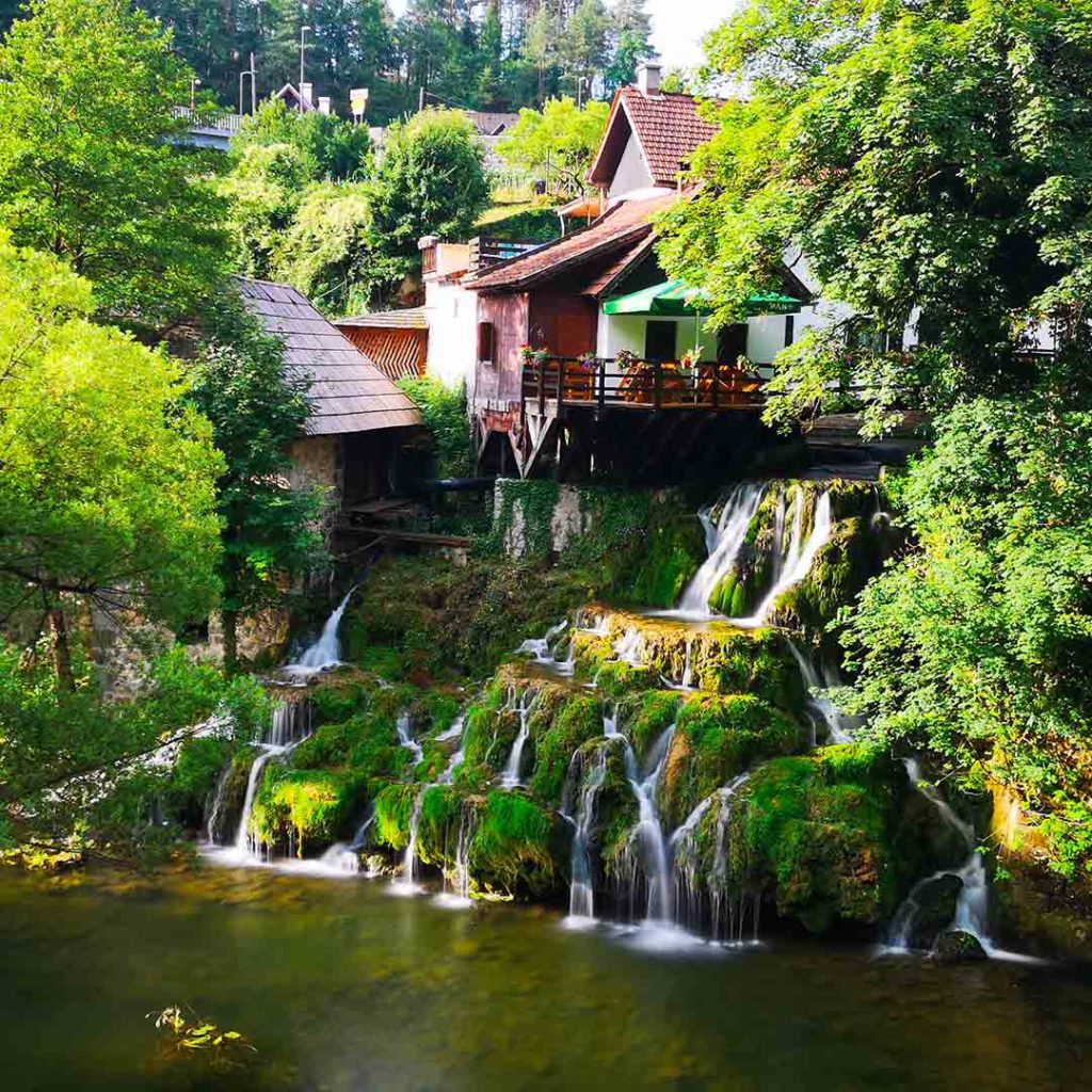 Rastoke Falls, situated in village of Rastoke, sometimes known as "the Small Lakes of Plitvice", is connected to the Plitvice Lakes by the Korana River.